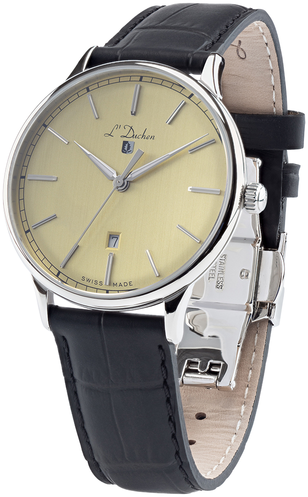 Мужские часы L`Duchen Vintage D 821.11.34, механизм кварцевый, циферблат бежевый, браслет кожа — Изображение 2